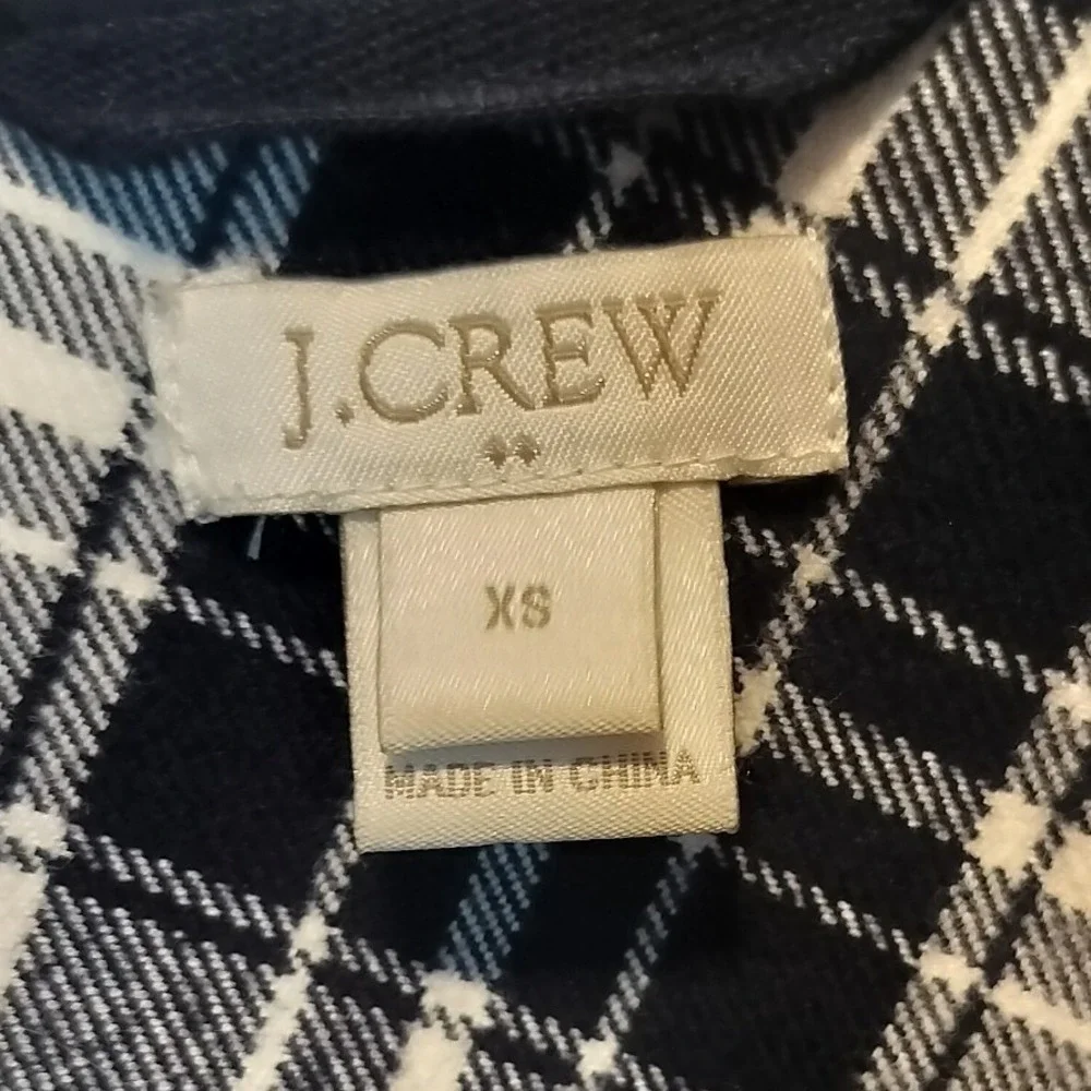 J. Crew Plaid Flannel Shirt Women's XS Navy White Long Sleeve 1/2 Zip‎ up Cotton
